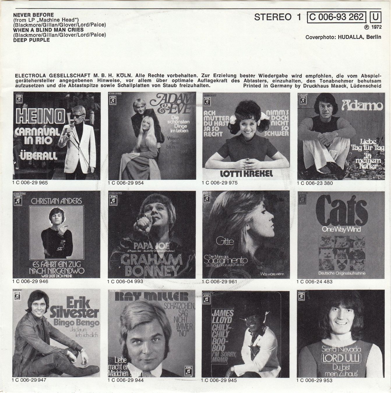 Schallplatten: Deep Purple Vinyl Single von 1972 – Gebraucht aus Volketswil von Abcrecords 1