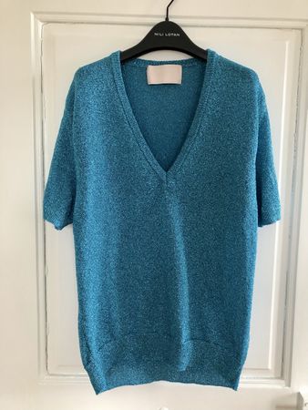 Circus Hotel Shirt V - Neck Lurex türkis-blau M/L