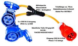 Y-Pur Adapterkabel CEE16-5 auf 2 x CEE16-3