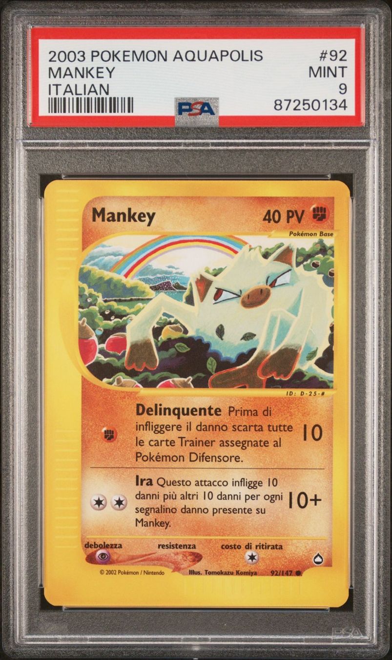 Pokémon Carte collezionabili: PSA 9 Mankey Aquapolis 92/147 Italian – Nuovo (secondo la descrizione) da Dornach venduto da Deco89