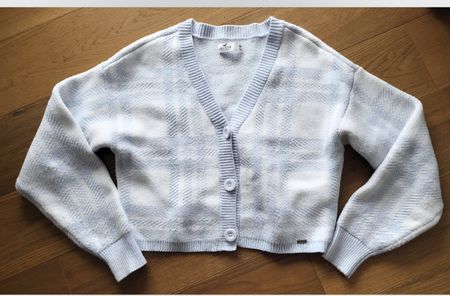 Hollister Strickjacke, hellblau-weiss kariert, Grösse M
