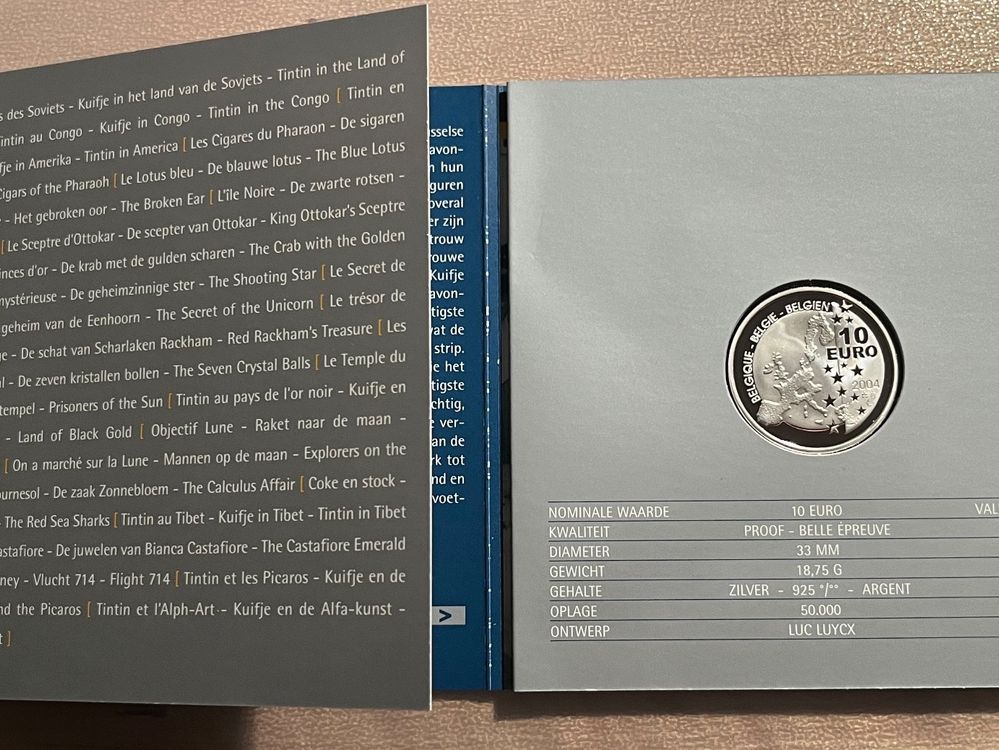 Tintin - 5 Silver coins - Ensemble de 5 pièces en argent de 10 euros