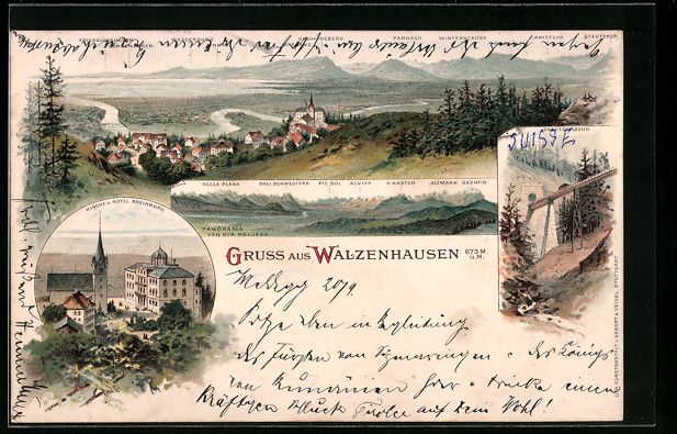 Ansichtskarten: Litho Walzenhausen, Panorama des Ortes,  – Gebraucht aus Berlin von bartko-reher