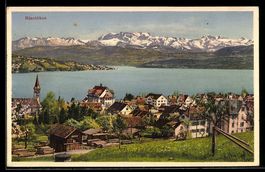 AK Rüschlikon, Ortsansicht mit Bergpanorama