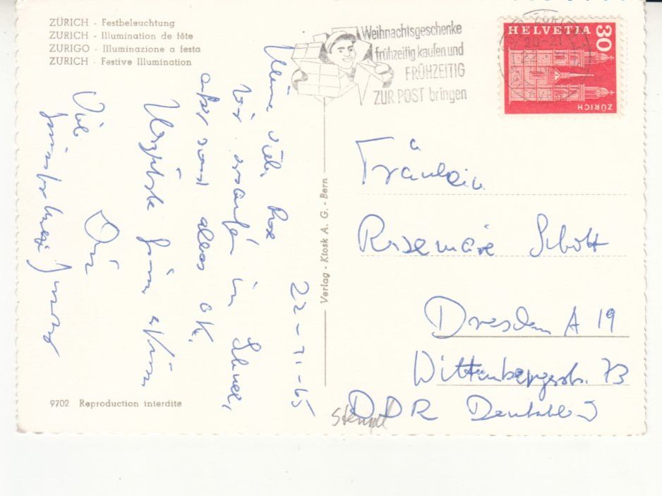Cartoline postali: Zürich 1965 – Usato da Bürglen TG venduto da StampGraf 1