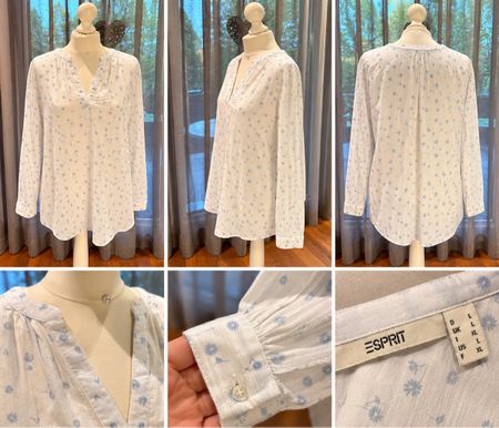 Esprit Damenbluse – Weiss/Hellblau – Grösse L