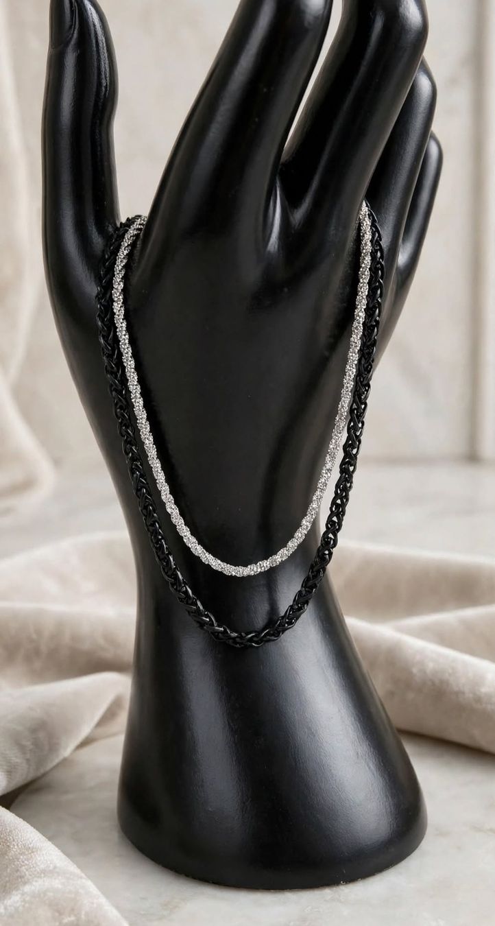 Catenine: Set di due collane in colore nero e argento stile moderno – Nuovo (secondo la descrizione) da Giubiasco venduto da Stefaniav 3