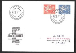 FDC Serie 379 - 380 Europamarken ET Berne 18.9.1961
