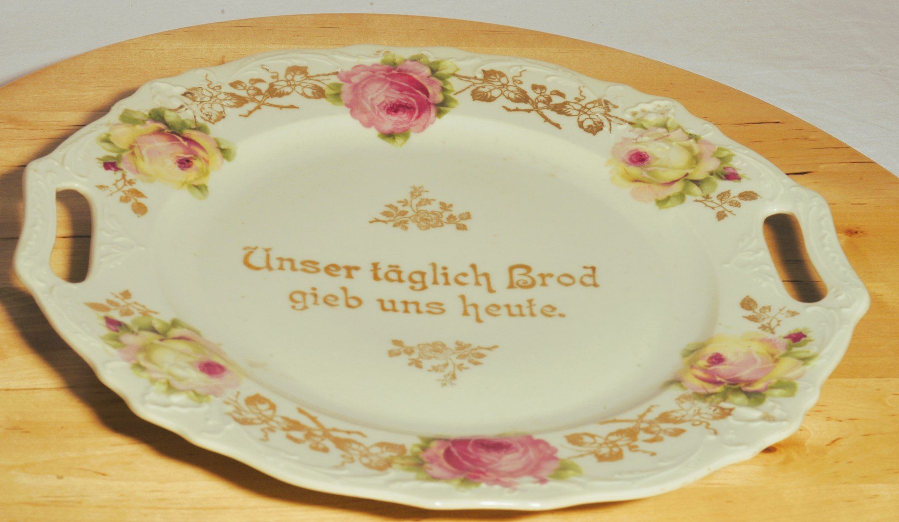 Piatti: Antiker Teller  mit Rosen Dekor "Unser täglich' Brot" – Usato da Altendorf venduto da kar_b6mm