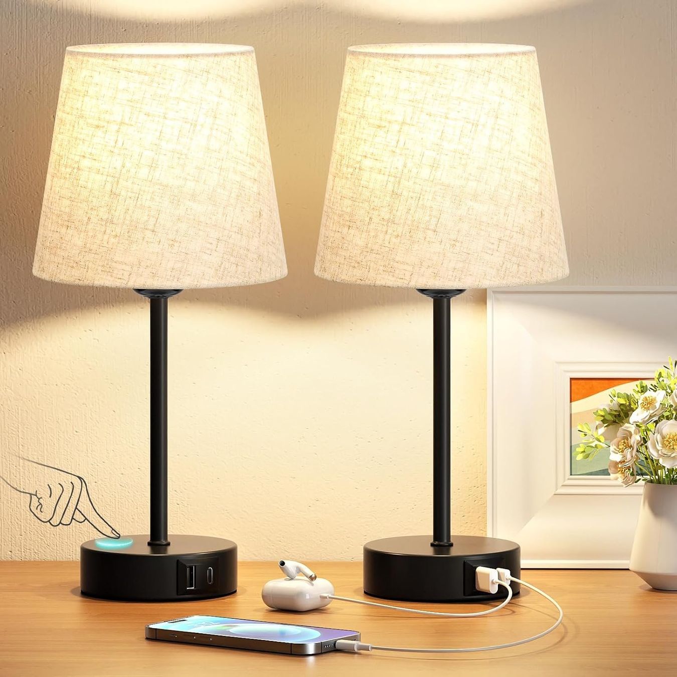 Lampade: 2x Nachttischlampe Touch Dimmbar Tischlampe Ladefunktion – Nuovo e nell'imballaggio originale da Hundwil venduto da Pakethase