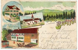 LITHO Gruss aus BRÜTTEN Wirtschaft Post, Posthalter J. Gross