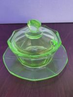 Uran Glas Zucker Schale Art Deco grün