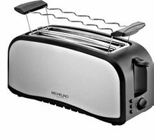 Toaster Edelstahl gross mit Brötchenaufsatz schwarz/silber