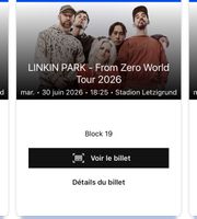 2 billets de concert pour Linkin Park à Zurich le 30/06/26