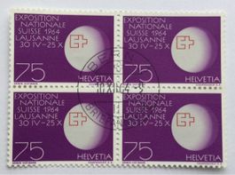 Expo Lausanne 1964, 75 Rp.: Viererblock gestempelt