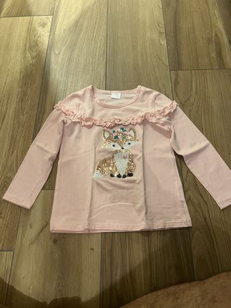 Cute Fox Sequin Shirt for Girls, Size 7-8Y