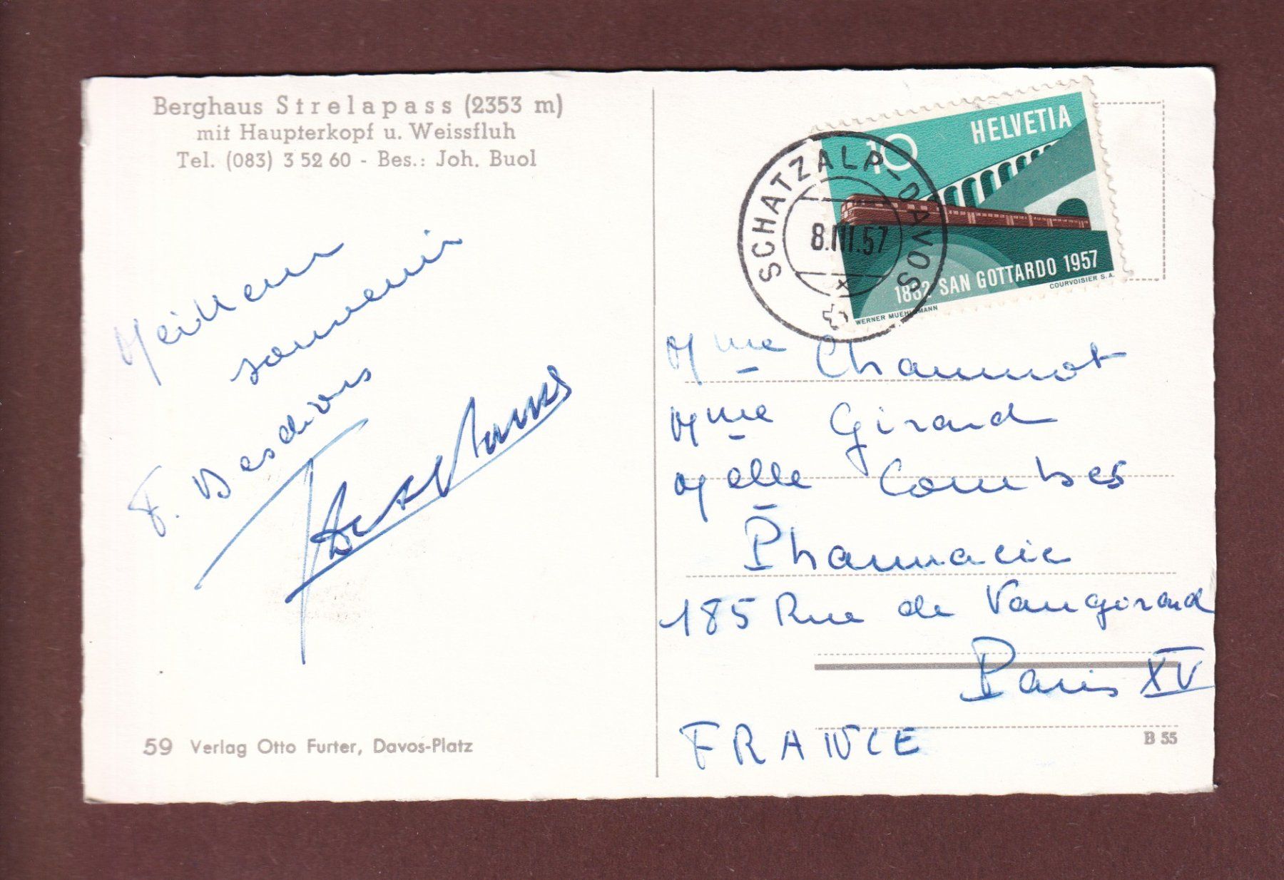 Ansichtskarten: Berghaus STRELAPASS - 1957 – Gebraucht aus Pully von nicecards-shop 1