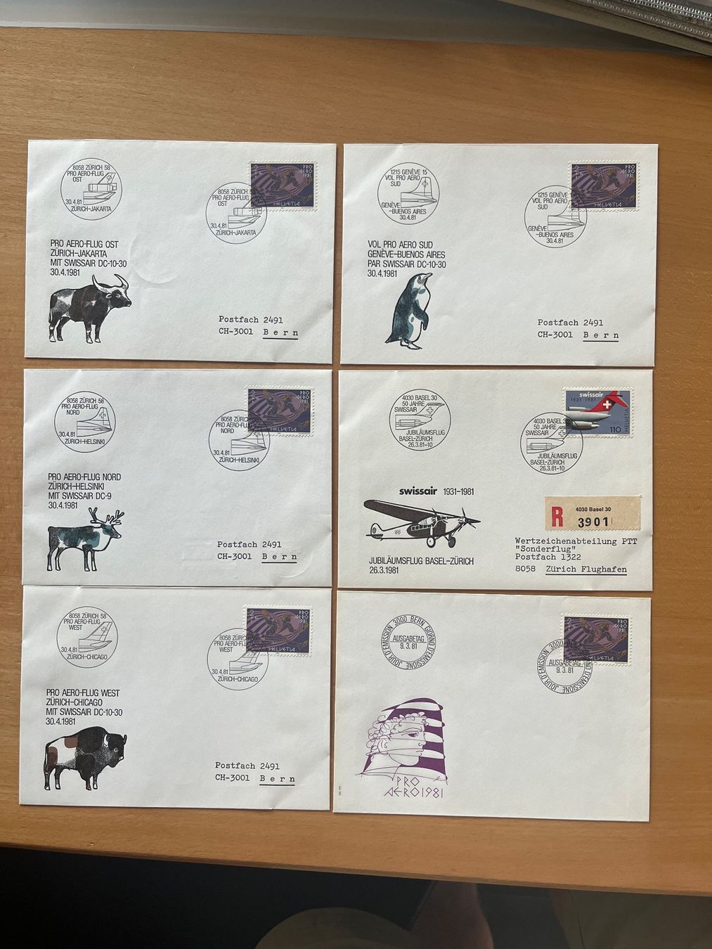 Alle Briefmarken: Sechs Pro Aero Belege 1981 – Neu (gemäss Beschreibung) aus Freidorf TG von ern_7s68
