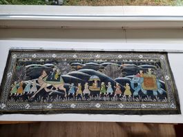 Indische filigrane Malerei Seide, 100 x 39 cm Original Unika