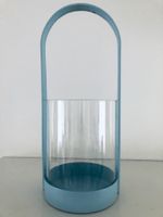 Windlicht / Laterne aus Glas und Metall - Hellblau
