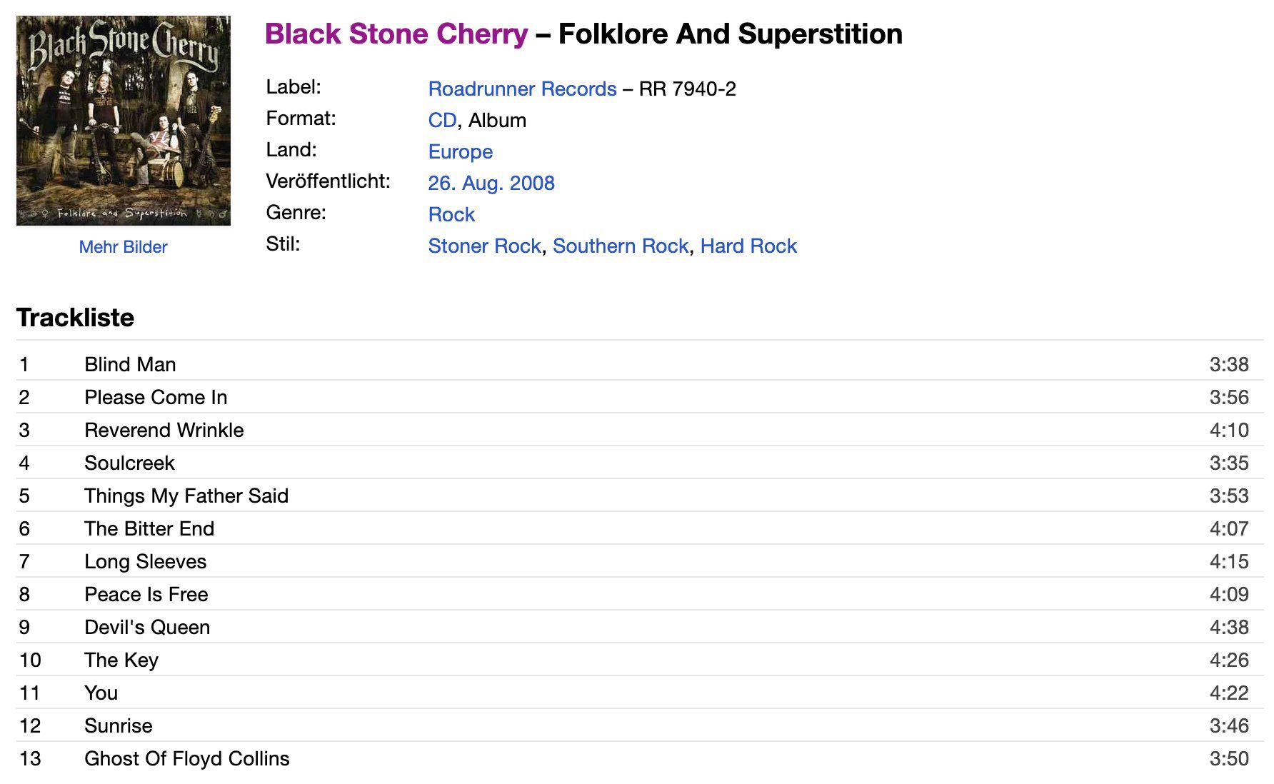 CDs: Black Stone Cherry - "Folklore and Superstition" – D'occasion à Oberbuchsiten par Alinghi69 1
