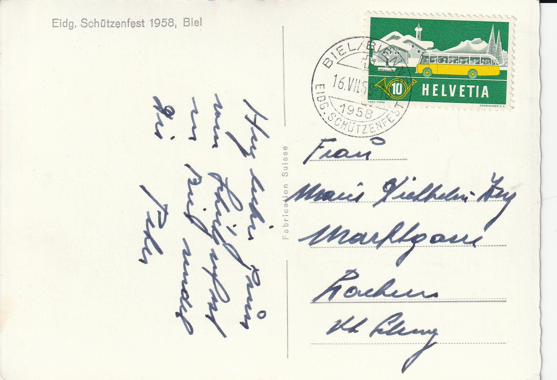 Cartoline postali: Eidg. Schützenfest Biel 1958 – Usato da Crémines venduto da clifden92 1