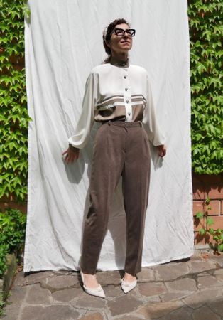 Vintage color block oversized button down blouse