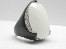 spezieller Ring Silber 925 emailliert weisser Stein Gr. 57