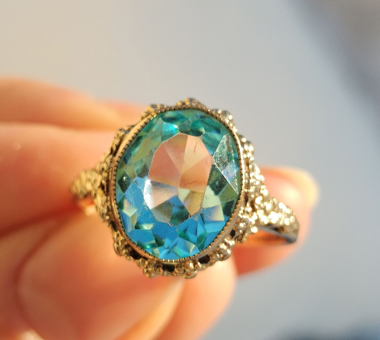 Anelli: Jugendstil Antiker vergoldeter Ring mit hellblauen Paste✨ – Usato da schwyz venduto da larry91sz 5