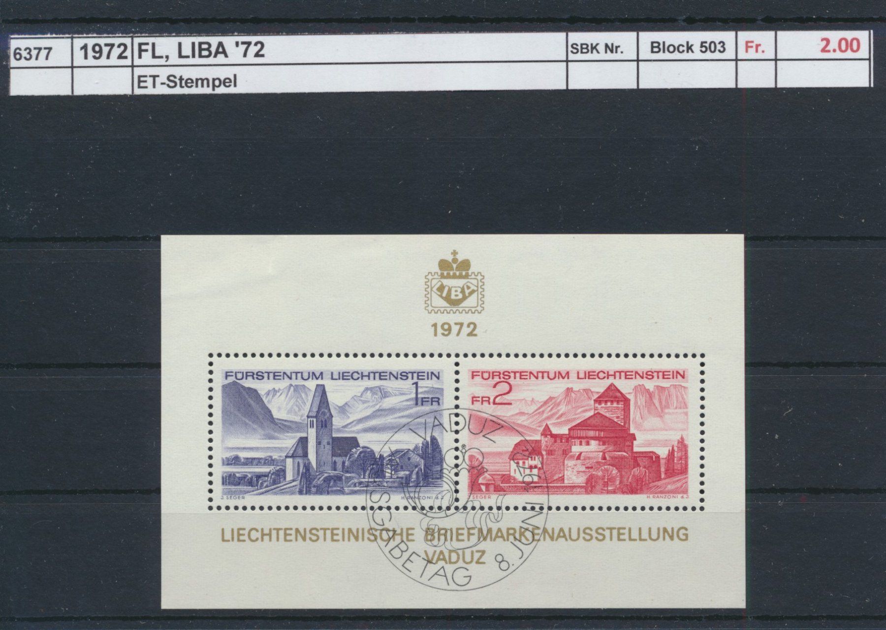 Tous les timbres: 1972 Liechtenstein, "LIBA '72" - Block, ET - Stempel – D'occasion à Winterthur par Zupogeru