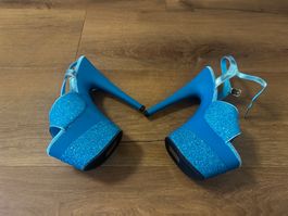 Pleaser Platform Heels Blau Glitzer Gr 37 NEU