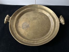 Antike Messingplatte Servierplatte Vintage Deko 31,5cm D.