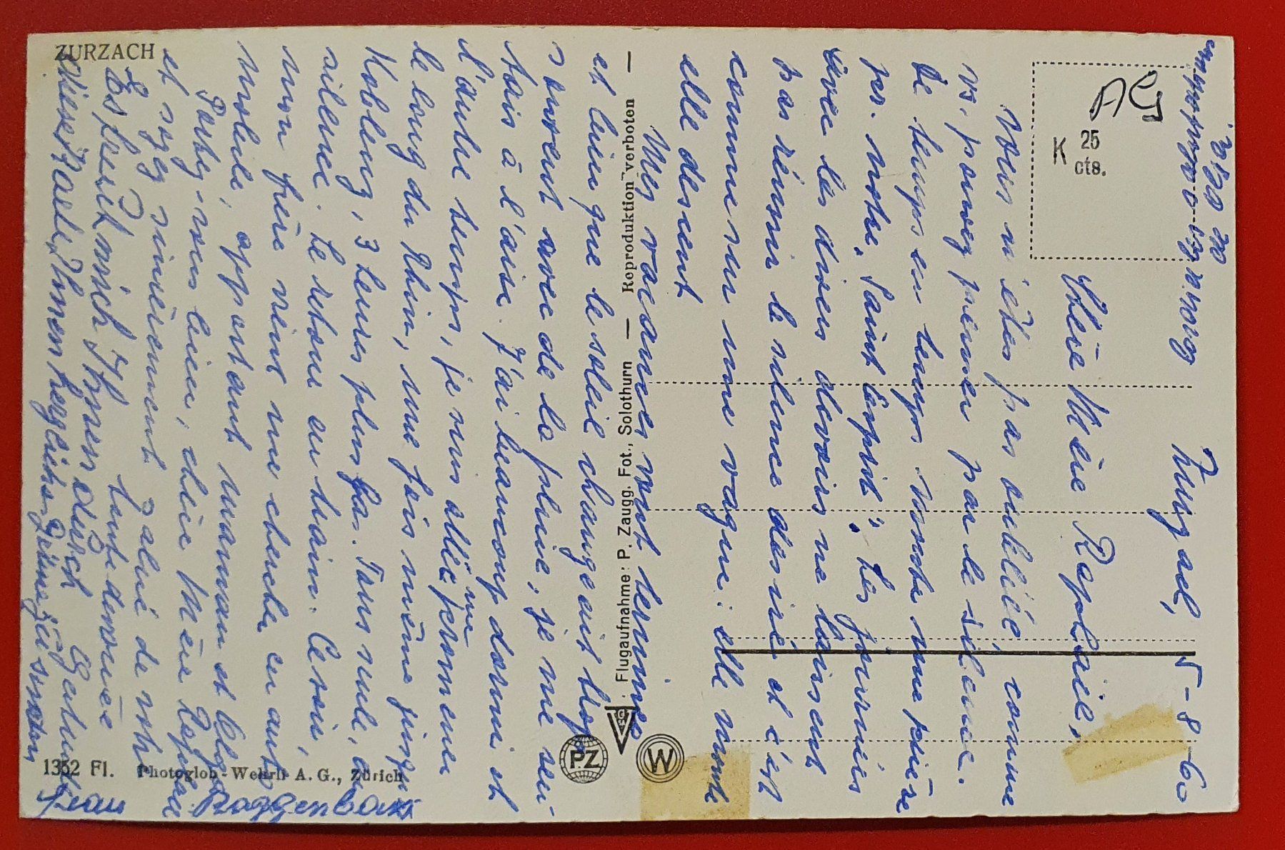 Ansichtskarten: Zurzach 1960 - Flugaufnahme – Gebraucht aus Kreuzlingen von Rschweiz1 1