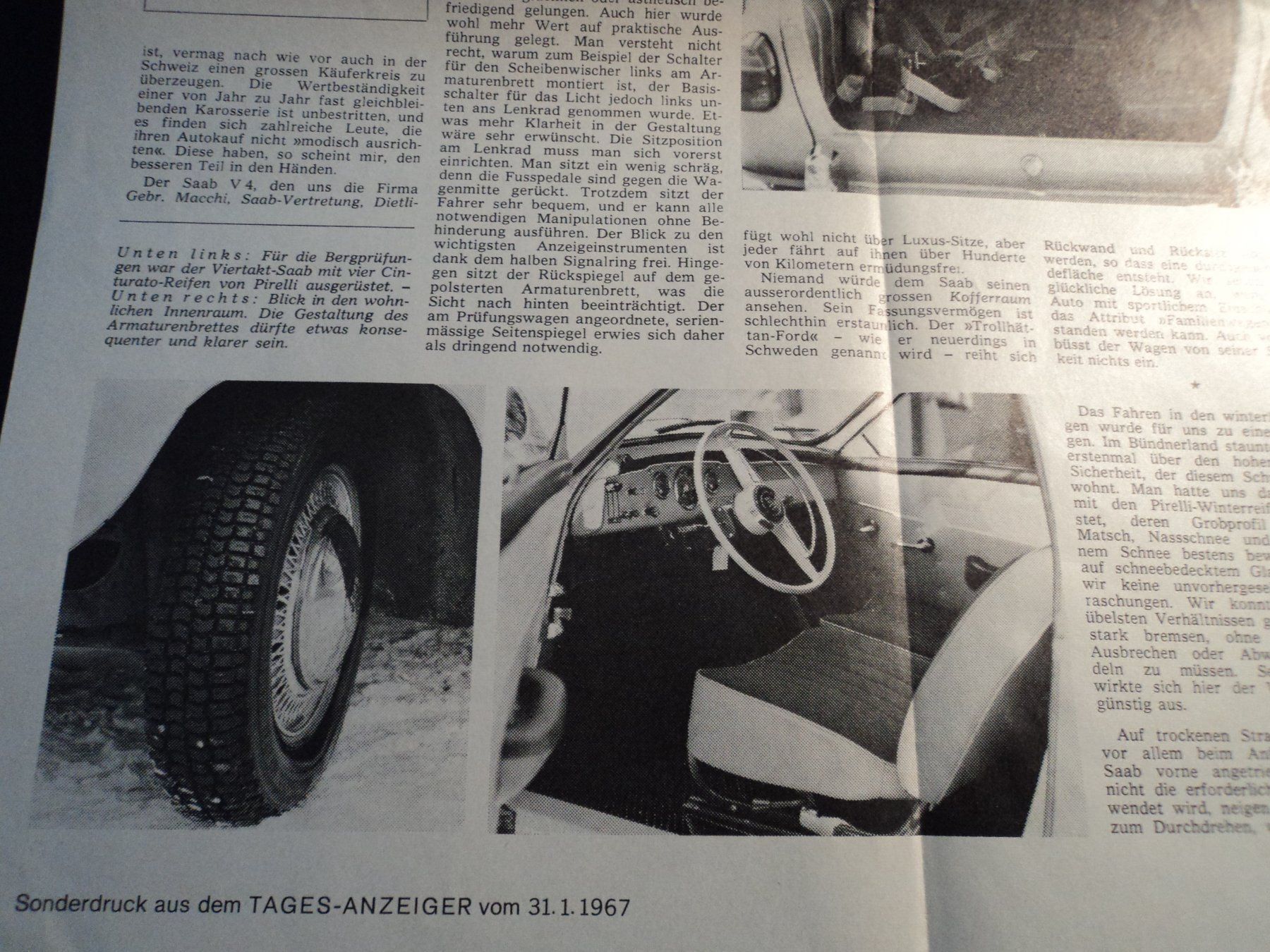Saab Documenti: Prospekt Test Saab V4 1967 Tagesanzeiger – Usato da Schwarzenburg venduto da modelCARama 5