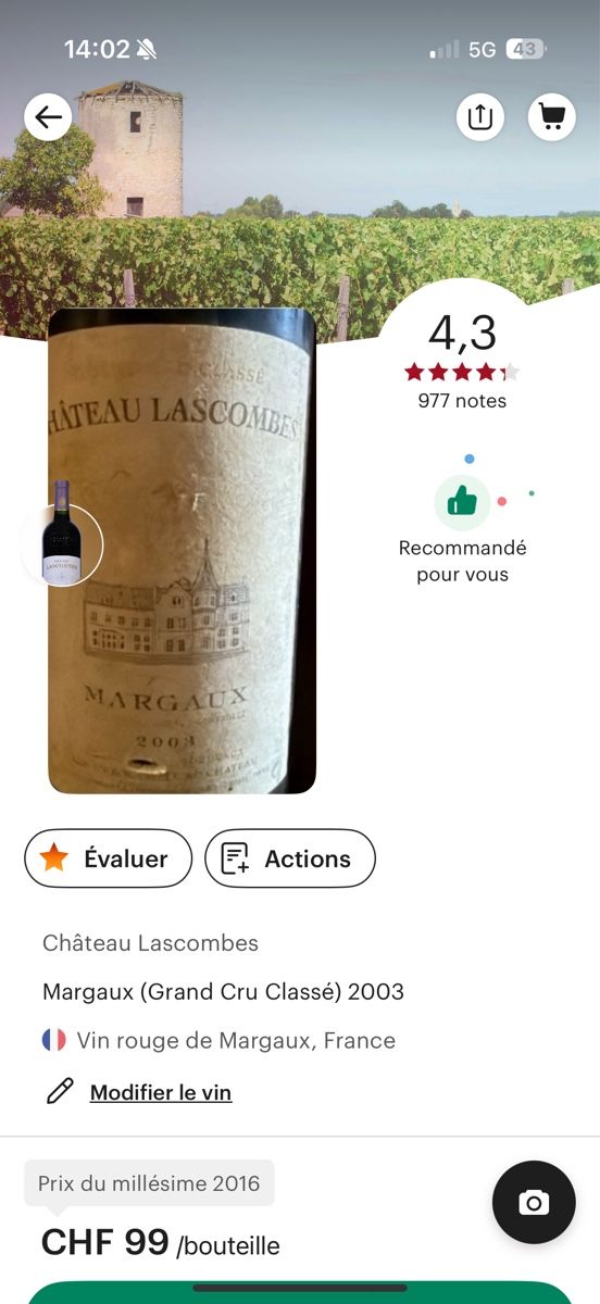 Château Margaux Vino: 2 Flaschen Château Lascombes Margaux 2003 – Usato da Les Enfers venduto da samoern 2