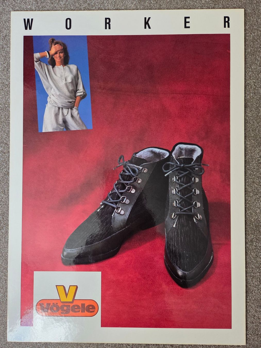 Foto & Immagini: Kartonwerbung Vögele Worker Schuhe Vintage – Usato da Mollis venduto da Cadillac58 1