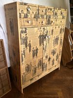 Vintage Kommode 60er, kunstvoll bespannt, Unikat