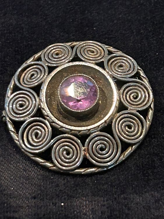 Broche Vintage Plaquée Or Avec Améthyste | Bijou Ancien Occasion