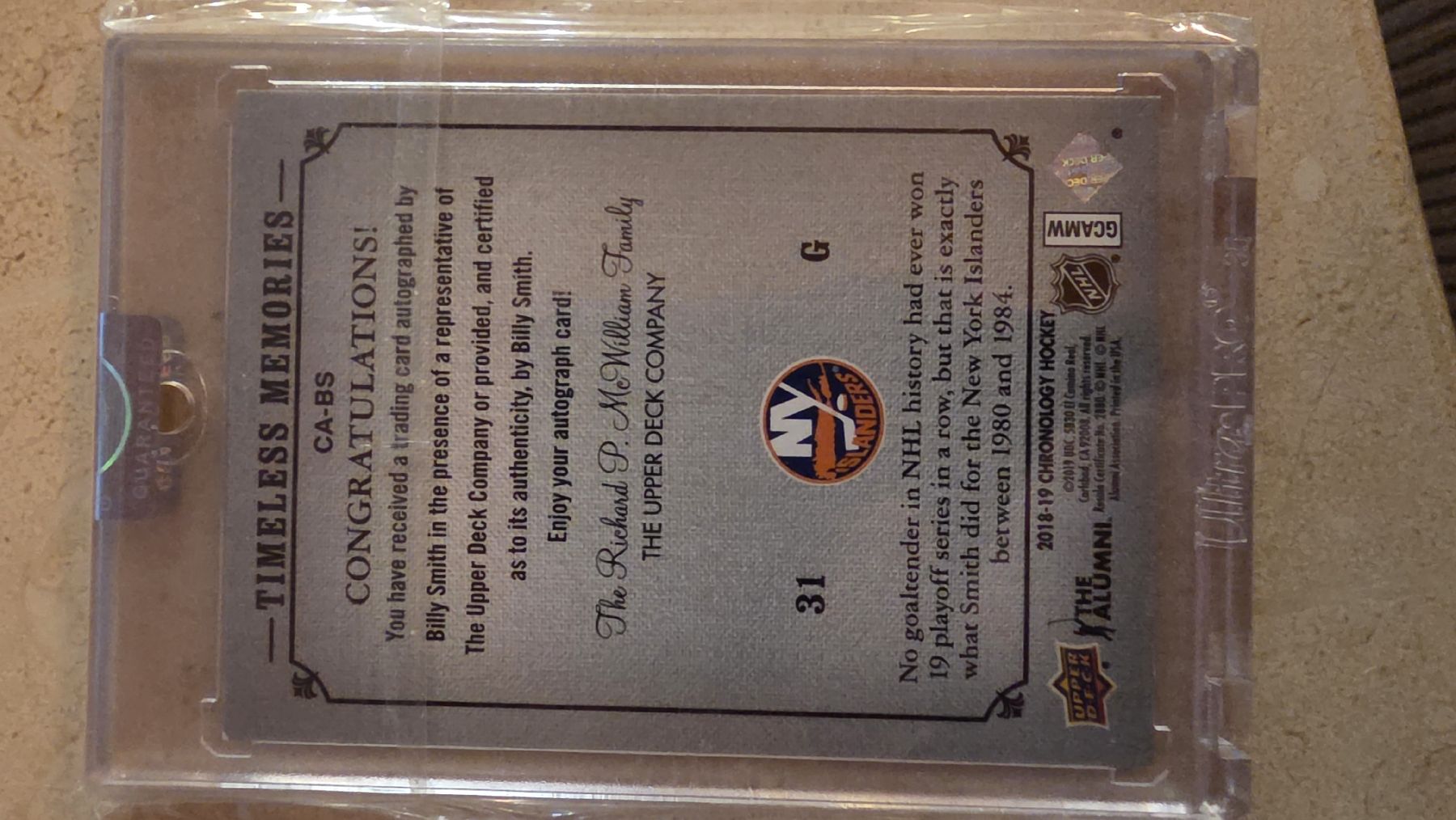 NHL Sammelbilder & Trading cards: Billy Smith 2018-19 Upper Deck Chronology Auto Card – Neu (gemäss Beschreibung) aus Boltigen von Calagero 1