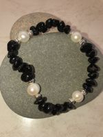 Onyx/Süßwasser Perlen Elastarmband 18cm