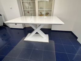 Esstisch weiss Hochglanz, X-Fuss, 140x90cm