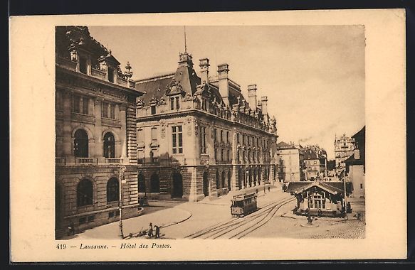 Cartoline postali: Lausanne, Strassenbahn am Hotel des Post – Usato da Berlin venduto da bartko-reher