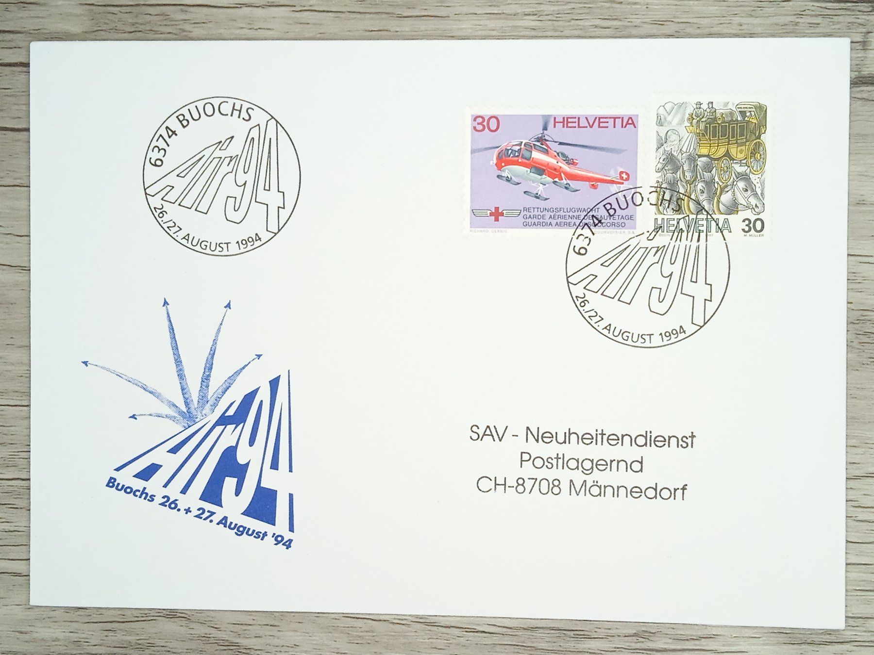 Tutti i francobolli: TR17 Enveloppe + Timbre Suisse 1994 – Usato da Cousset venduto da Patrick_Collections