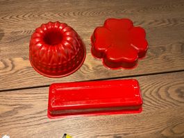 3er Set Backformen, Gugelhopf, Brot, Kleeblatt rot