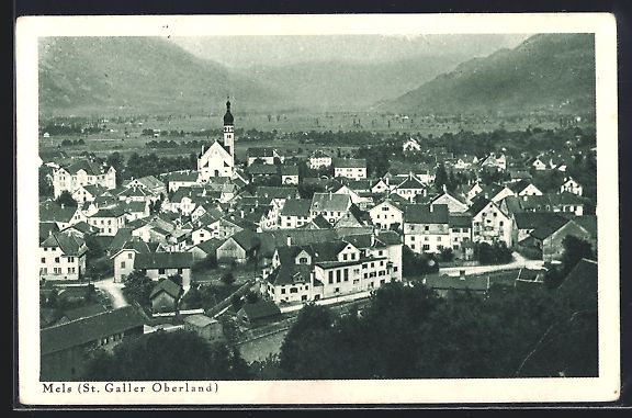 Cartoline postali: Mels /St. Galler Oberland, Totalansicht  – Usato da Berlin venduto da bartko-reher