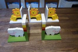 5x Buchstützen Holz Löwe Schaf