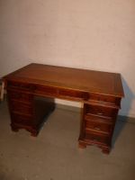 Schreibtisch Leder braun Holz dunkel gebraucht