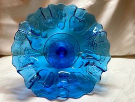 Fruchtschale Glas blau mit Früchtemotiv ∅24 H11 cm