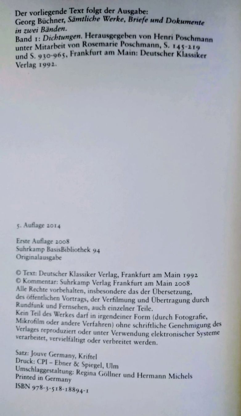 Libri: Georg Büchner : Woyzeck - Suhrkamp BasisBibliothek – Usato da Zürich venduto da Flitzi2005 4