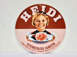 ALTES REKLAME BLECHSCHILD HEIDI KÄSE SCHMELZKÄSE SCHINKEN